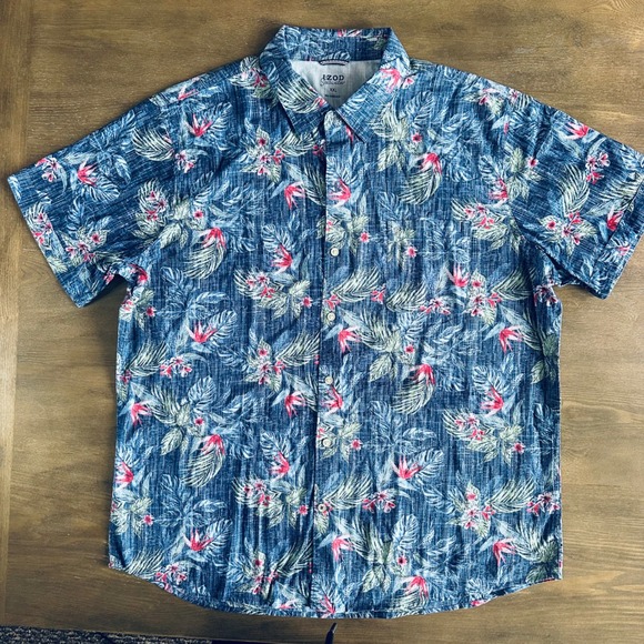 Izod Other - IZOD Saltwater Mens XXL Blue Tropical Bird of Paradise Cotton Shirt 46IZSHB1ER